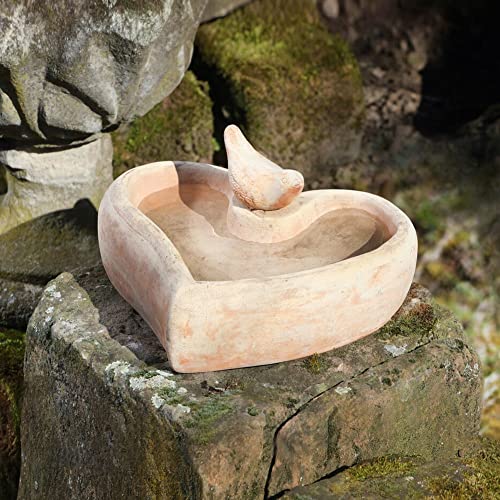 Vogeltränke Herz aus Terracotta in schönem Naturton, Garten-Deko, Vogelbad wetterfest, Wassertränke, Wasserschale, Balkondeko für Draußen von Dekoleidenschaft