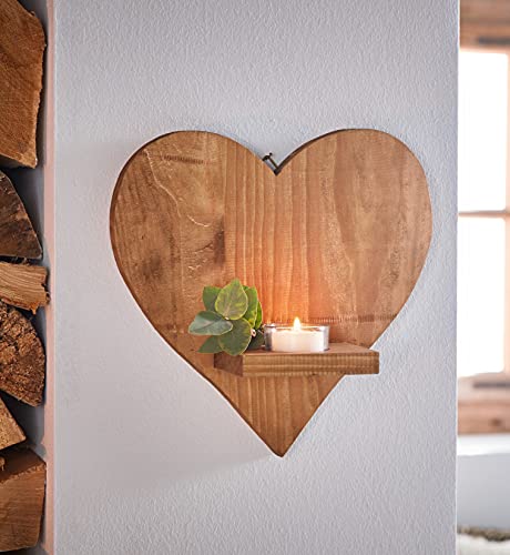 Wand-Teelichthalter Herz aus Holz, rustikale Wanddeko, Wandhänger, Herz-Deko, Wand-Kerzenhalter, Wand-Windlicht, Teelicht Wandhalter, Holzherz mit Glas-Windlicht von Dekoleidenschaft