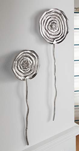 Wanddeko „Blume“, 2er Set, silber, Wandschmuck aus Aluminium, Wandbild, Metall Deko-Hänger modern von Dekoleidenschaft