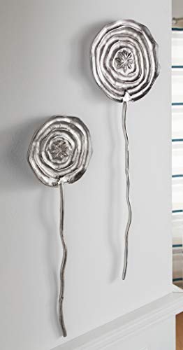 Dekoleidenschaft 2x Wanddeko Blume aus Aluminium, silber, Wandschmuck, Wandbild, Metalldeko, Wandskulptur, Metallbild von Dekoleidenschaft