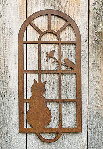 Dekoleidenschaft Wanddeko „Katze am Fenster“ aus Metall, Braun, Natur Wandschmuck, Wandbild, Metalldeko, Hänger von Dekoleidenschaft