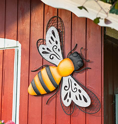Dekoleidenschaft Wanddeko Biene aus Metall in gelb & schwarz, 60x40 cm groß, Metallbild, Outdoor Wandbild, Balkon & Garten-Deko für Draußen, Wanddekoration, Wandschmuck von Dekoleidenschaft