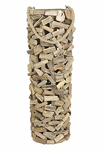Dekoleidenschaft Windlichtsäule „Treibholz“ aus recyceltem Holz & Glas, 79 cm hoch, Bodenwindlicht, Dekosäule mit Kerzenglas, Holzsäule, Kerzensäule von Dekoleidenschaft