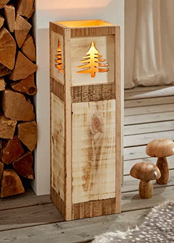 Windlichtsäule Tannenbaum aus Holz, 57 cm hoch, Kerzenhalter, Holzsäule mit Windlicht-Glas, Kerzenständer, Deko-Säule für Wohnzimmer, Balkon & Terrase von Dekoleidenschaft