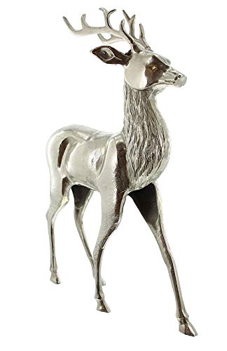 großer Metall-Hirsch aus Alu, Silber glänzend, 65 cm hoch, Tierfigur, Deko-Skulptur von Dekoleidenschaft