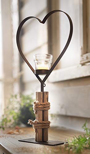 großes Metall-Herz mit Glas-Teelichthalter, 45 cm hoch, Sockel mit Treibholz, Hochzeitsdeko, Dekoherz, Tischdeko von Dekoleidenschaft
