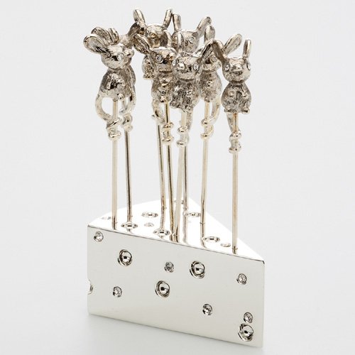 8 Käsepicker Mäuse im Käseblock versilbert Dekopicker Deko Picker Rundkopf Käsepicker Spieße Fingerfood Cocktailspieße Partypicker von Dekolust