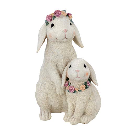 Dekolust Hasenmama mit Kind beige mit Blumenkranz 20 cm Osterhasen Dekoration Ostergeschenk Ostern Deko für Familie von Dekolust