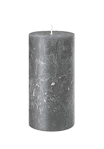 Rustik Stumpenkerze, Höhe 14 cm Ø 7 cm, Safe Candle, Brenndauer ca. 69 Stunden (anthrazit) von Dekomarket