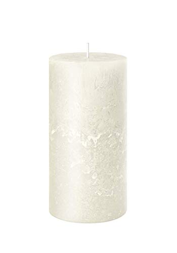 Rustik Stumpenkerze, Höhe 14 cm Ø 7 cm, Safe Candle, Brenndauer ca. 69 Stunden (wollweiß) von Dekomarket