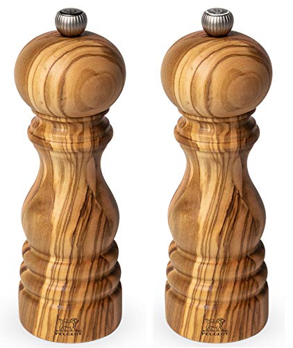Dekomiro Peugeot Paris Set Olivenholz 22 cm Pfeffermühle und Salzmühle mit 100 gr. Salz Geschenkverpackung (22 cm) von Dekomiro