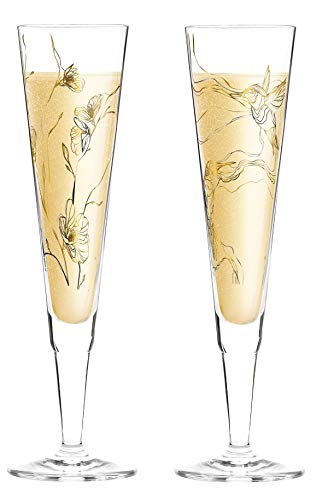 Dekomiro Ritzenhoff Champus Champagnerglas Set Frühling 2020 Benzoni Floral und Kolibri und Glasputztuch von Dekomiro