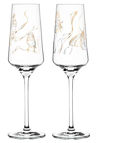 Dekomiro Ritzenhoff Prosecco Proseccoglas 2er Set Frühling 2020 von Marvin Benzoni Birds und Butterfly mit Reinigungsmittel von Dekomiro