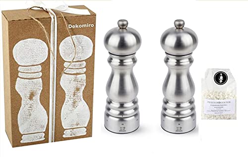 Dekomiro Set Paris Chef Pfeffermühle und Salzmühle Peugeot 18 cm u-Select Geschenkset mit 100 gr. Salz von Dekomiro