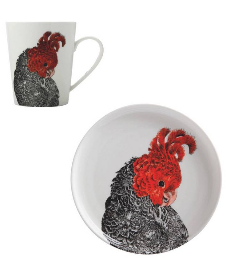 Dekomiro Tasse Marini Ferlazzo Gang Gang - Kakadu rot Becher + TELLER mit Spülmittel, 2-teilig von Dekomiro