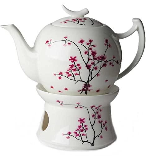 Dekomiro TeaLogic Cherry Blossom Tekanne 1L mit passendem Stövchen und Glasrieinigungstuch gratis von Dekomiro
