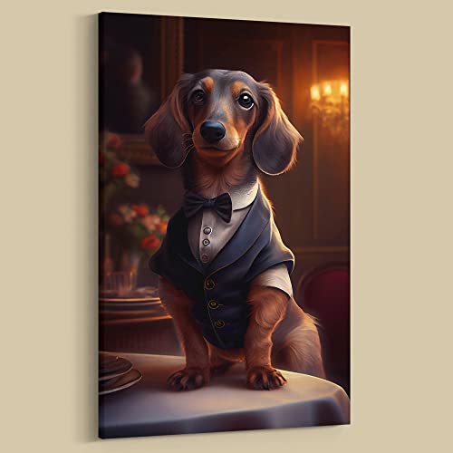 Bilder Hunde Dinner elegant gekleidet als Leinwandbilder Wandbilder Hunderassen A-Z, Dachshund, 40x60 cm von Dekomundo