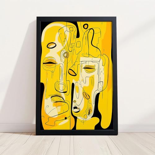 Dekomundo Abstraktes Bild mit Rahmen Fragmentierung in Gelb als Kunstdruck mit Holzrahmen, 30x40 cm, Schwarz von Dekomundo