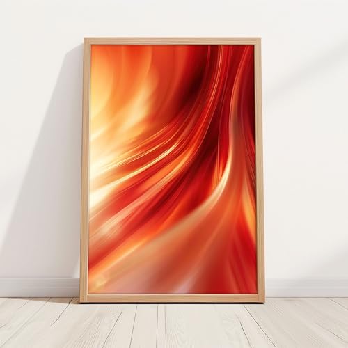 Dekomundo Abstraktes Bild mit Rahmen Licht in Orange-Rot als Kunstdruck mit Holzrahmen, 30x40 cm, Natur von Dekomundo