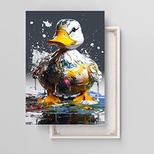 Dekomundo Ente nimmt ein Farbenbad als Poster, Leinwandbild oder Bild mit Rahmen, Leinwandbild, 40x60 cm von Dekomundo