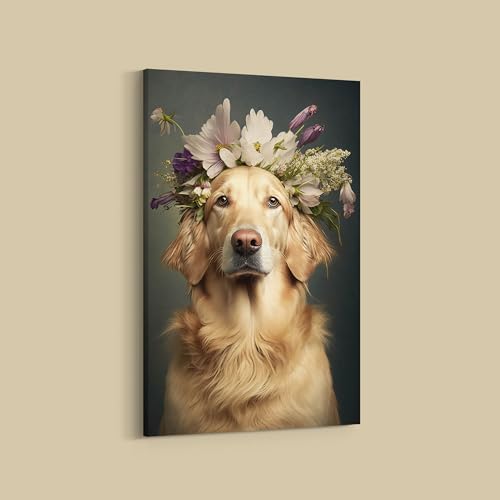 Dekomundo Golden Retriever Hundebilder Leinwandbilder Porträt und lustige Bilder für Wanddekoration, Motiv 03, 30x40 cm von Dekomundo