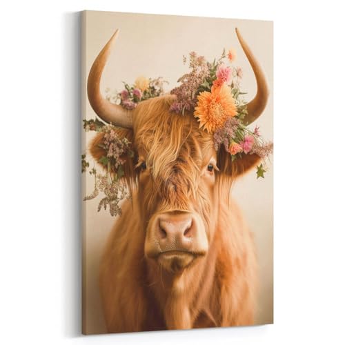 Dekomundo Highland Kuh mit Blumenschmuck Exklusives Leinwandbild Wohnzimmer Schlafzimmer Wandbild, 50x70 cm Dekomundo Highland Kuh mit Blumenschmuck Exklusives Leinwandbild Wohnzimmer Schlafzimmer Wandbild, 50x70 cm von Dekomundo