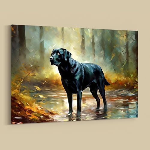 Dekomundo Labrador schwarz Hundebilder Leinwandbilder Porträt und lustige Bilder für Wanddekoration, Motiv 01, 50x70 cm von Dekomundo