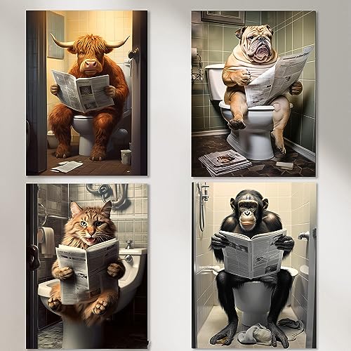 Dekomundo Lustige Bilder Tiere lesen Zeitung auf Toilette Poster Set, 20x30 cm von Dekomundo