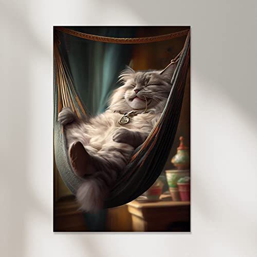 Dekomundo Lustige Katze in der Hängematte Leinwandbild oder Fotoposter Wohnzimmer Schlafzimmer Kinderzimmer, 30x40 cm, Fotoposter von Dekomundo