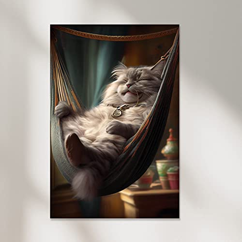 Dekomundo Lustige Katze in der Hängematte Leinwandbild oder Fotoposter Wohnzimmer Schlafzimmer Kinderzimmer, A4 (21x29,7) cm, Fotoposter von Dekomundo