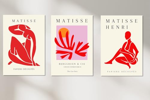 Dekomundo Moderne Poster 3er Set Stillvolle Wandbilder Kombination Farblich abgestimmt Wanddekoration für Wohnzimmer & Büro Ohne Rahmen, Matisse Rot, 40x50 cm Dekomundo Moderne Poster 3er Set Stillvolle Wandbilder Kombination Farblich abgestimmt Wanddekoration für Wohnzimmer & Büro Ohne Rahmen, Matisse Rot, 40x50 cm von Dekomundo
