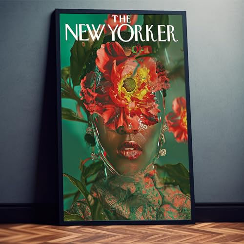 Dekomundo New Yorker Magazin schöne Frau in bunten Blumen Kunstdruck Fotoposter Wanddekoration Wandbild, 60x80 cm von Dekomundo