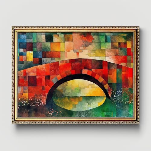 Dekomundo Rote Brücke Paul Klee Malstil Kunstdruck Leinwandbild mit Rahmen, 50x70 cm von Dekomundo
