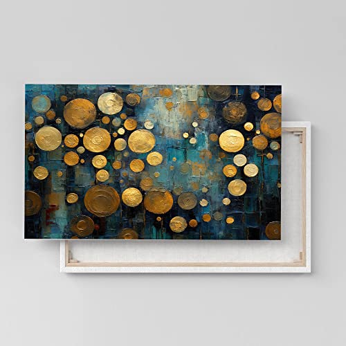 Dekomundo Strukturierte Kreise in Blau und Gold als Kunstdruck, Leinwandbild oder Bild mit Rahmen, Leinwandbild, 50x75 cm von Dekomundo