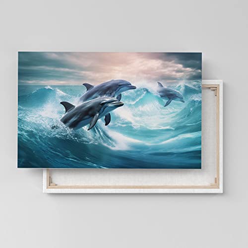 Delfine im Sturm Poster, Leinwandbild oder Bild mit Rahmen, Leinwandbild, 40x60 cm von Dekomundo
