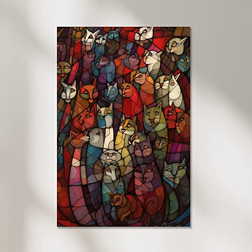 Ein Meer bunter Katzen Poster, Leinwandbild oder Bild mit Rahmen Wanddekoration, 60x90 cm, Fotoposter von Dekomundo