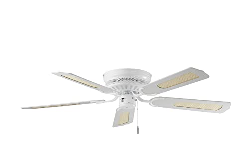 Dekon White Liane BC 837 Deckenventilator mit 5 Holzflügeln, 132 cm, Geflecht von Dekon Design