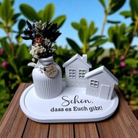 Dekoteller Schön, Dass Es Euch Gibt Geriffelte Vase Weiße Häuser Lichthäuser Strandhäuser Raysin von Dekooline