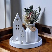 Dekoteller Tischdeko Raysin Deko Set Mit Geriffelter Vase Oder Als Stabkerzenhalter Rundes Tablett Lichthäuser von Dekooline
