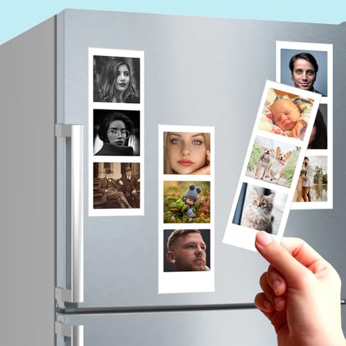 Dekopix Personalisierter Fotomagnet. Kühlschrankmagnet selbst gestalten. Dünne, Flexible Magnete. Look Einer Fotoautomaten (6, Fotomagnete mit Text) von Dekopix