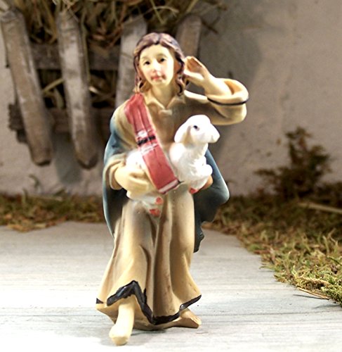 Hirte mit Schaf. Krippenfigur aus Polyresin, handbemalt. Für 7 cm. von Krippenbau-Lewen