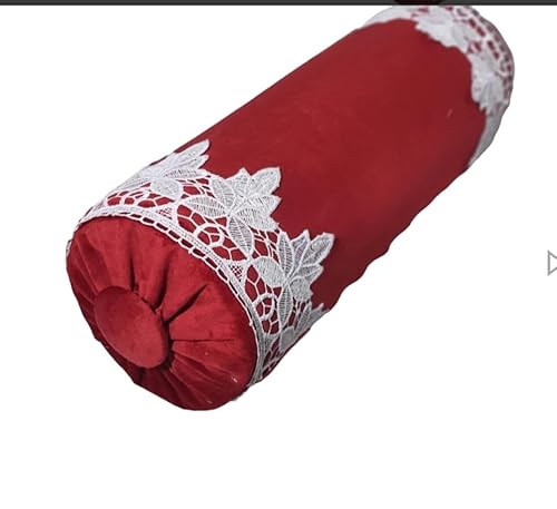 Dekorativ Kissen Einfarbig Dekokissen Rolle Rot mit Zierputz 40cm Zierkissen Rolle, rot mit weißer Spitze, 40cm von DekorRacje