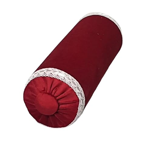 Dekorativ Kissen Einfarbig Dekokissen Rolle Roter Samt mit weißer Spitze 40cm Rund Kissen Dekowalze, bordeaux mit Spitze, 15cm x 40cm von DekorRacje
