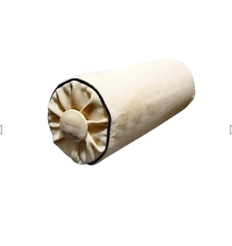 Dekorativ Kissen Einfarbig Dekokissen Walze Ecrie Velours mit schwarzer Bordüre 40cm Deko Kissen Rolle mit Plüschbezug, creme, 40cm von DekorRacje