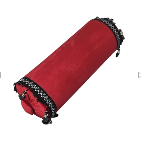 Dekorativ Kissen Einfarbig Dekokissen Walze Rot mit schwarzem Band 40cm Kissen Dekorwalze, rot samtig mit schwarz-weißer Spitze, 40cm von DekorRacje