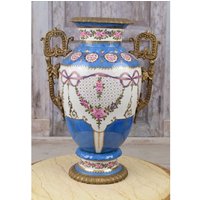 Antike Blaue Porzellan Vase - Blumentopf Jugendstil Bronze Ornamente Bemaltes Alte Wohndeko Geschenk Hochzeit von DekorStyle