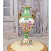 Antike Grüne Porzellanvase - Blumentopf Und Bronzeornamente Flügel Hunde Bronze Jugendstil Vase Wohndeko Geschenk Zur Hochzeit von DekorStyle