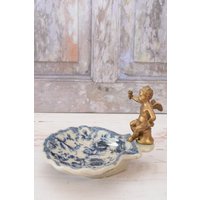 Blaue Seifenschale Porzellan - Vintage Plateau Mit Bronze Engel Jugendstil Blumen Ornamente Geschenk von DekorStyle