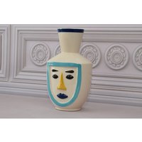 Einzigartige Ausdrucksvolle Vase - Lustige Gesicht Blumenvase Vallauris Stil 1960 Porzellan Bemalte Keramik Wohnkultur Geschenk Zur Hochzeit von DekorStyle