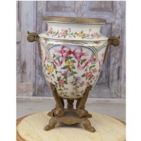 Große Rosa Und Weiße Porzellan Vase - Antike Urne Bronze Ornamente Jugendstil Home Decor Florales Design Geschenk Zur Hochzeit von DekorStyle